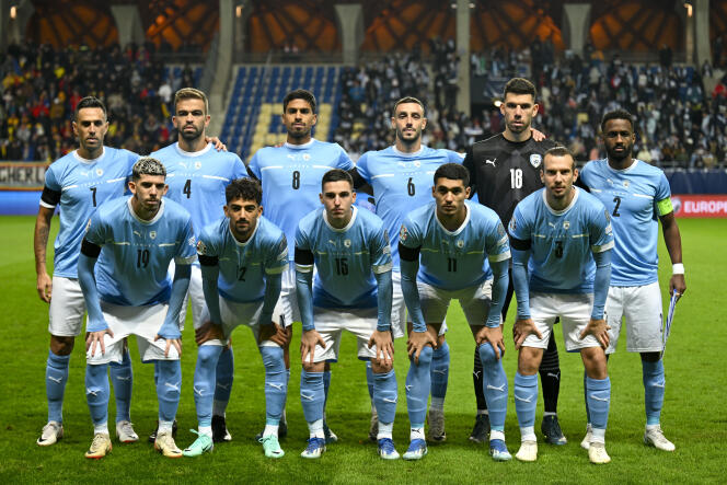 Israeli players before the Euro 2024 Group I qualifying match between Israel and Romania at the Pancho Arena in Felcsut, Hungary on November 18, 2023. 