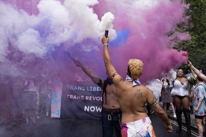 During the trans Pride parade in London on July 8, 2023. 