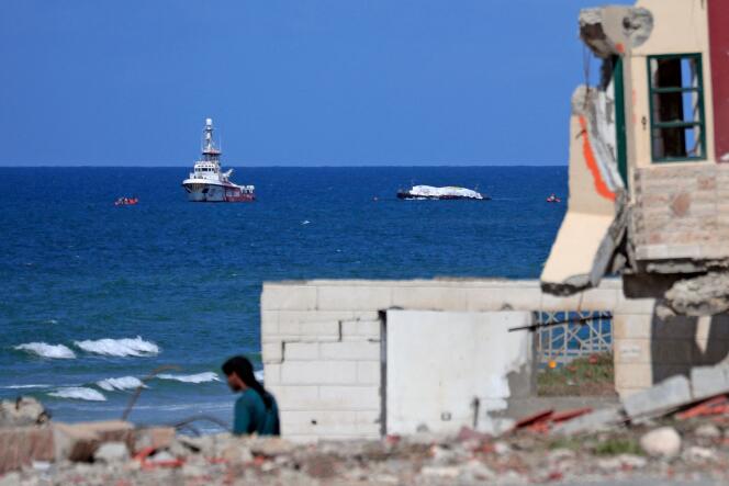 The humanitarian aid boat of the NGO Open Arms, which left Larnaca (Cyprus), approaches Gaza on March 15.