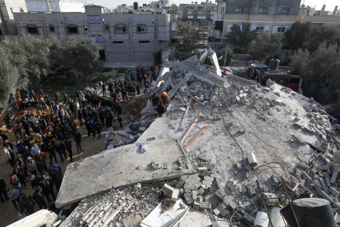 A ruined building in Rafah, in the southern Gaza Strip, following an Israeli airstrike, March 3, 2024.