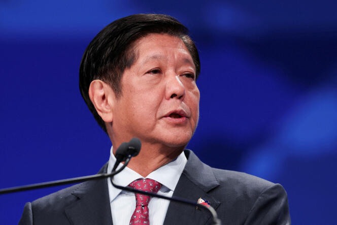 Ferdinand Marcos Jr, President of the Philippines, speaks during the Asia-Pacific Economic Cooperation (APEC) Business Leaders Summit in San Francisco, California, November 15, 2023.