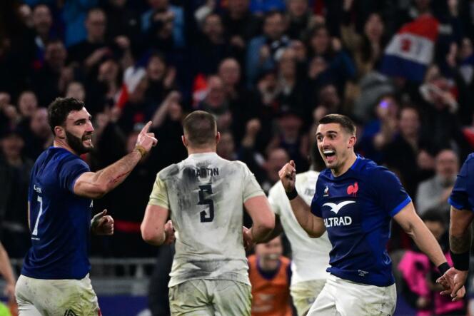 Thomas Ramos (right) scored the winning penalty for France, Saturday March 16, 2024, at Décines-Charpieu (Rhône), against England in the Six Nations Tournament.