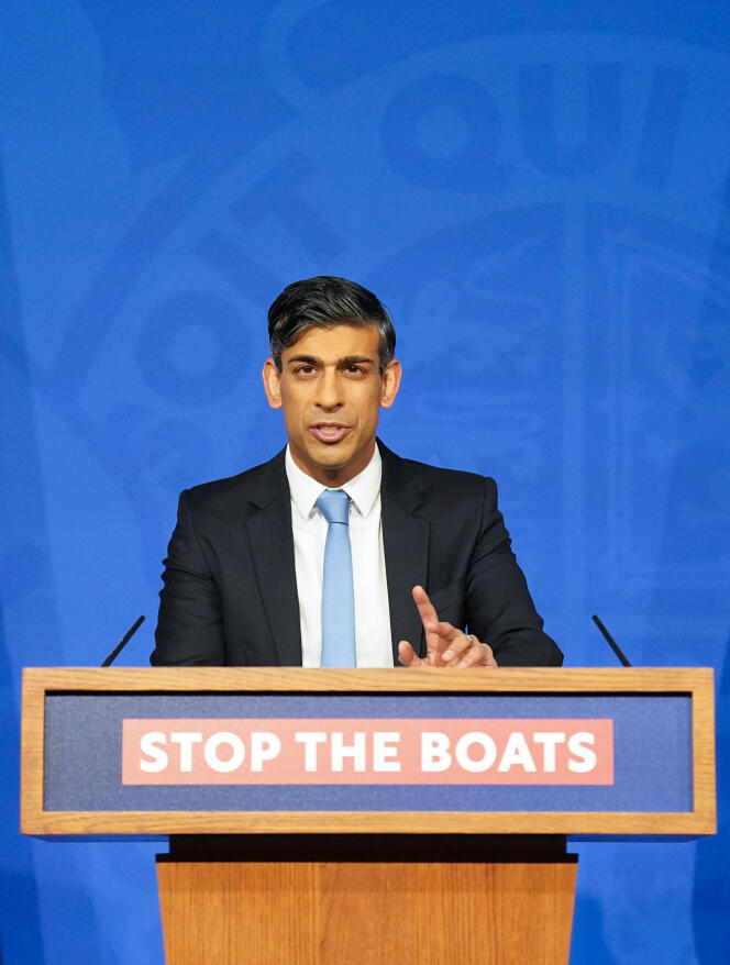 British Prime Minister Rishi Sunak defends his plan to “stop the boats” of migrants, in London, January 18, 2024.