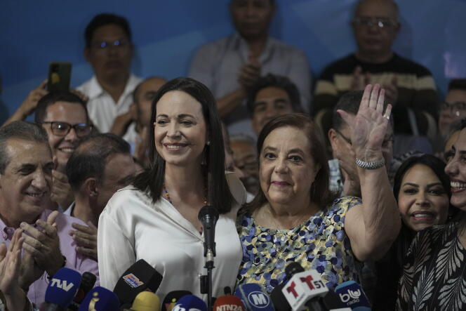 María Corina Machado, opposition leader, and Corina Yoris, presidential candidate, in Caracas, March 22, 2024.