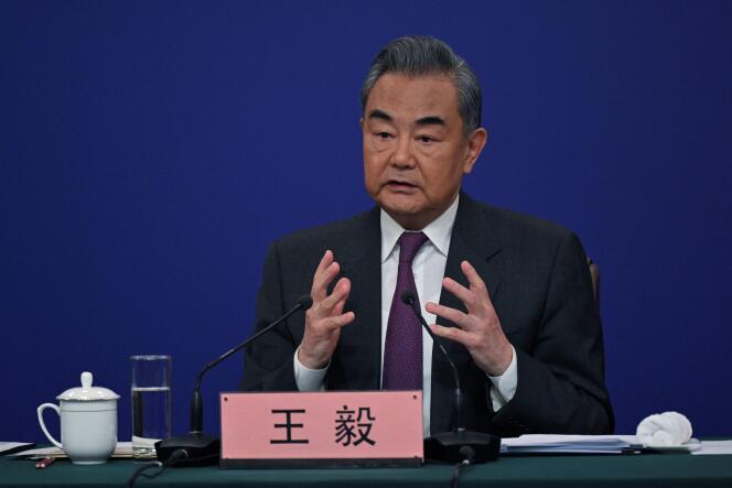 Wang Yi, Chinese Foreign Minister, during a press conference on the sidelines of the annual session of the Chinese Parliament, in Beijing, March 7, 2024.