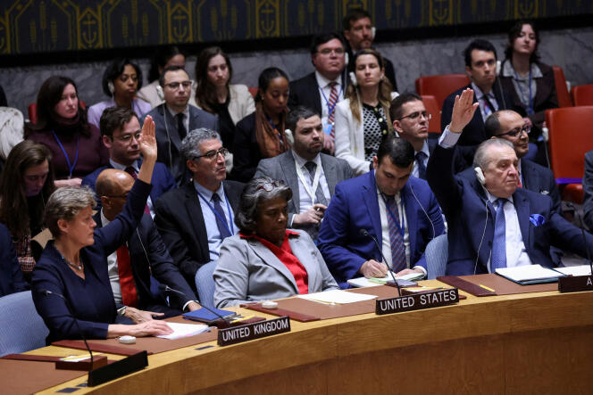 During the vote on a resolution calling for an “immediate ceasefire” in Gaza, at the United Nations Security Council, in New York, March 25, 2024.