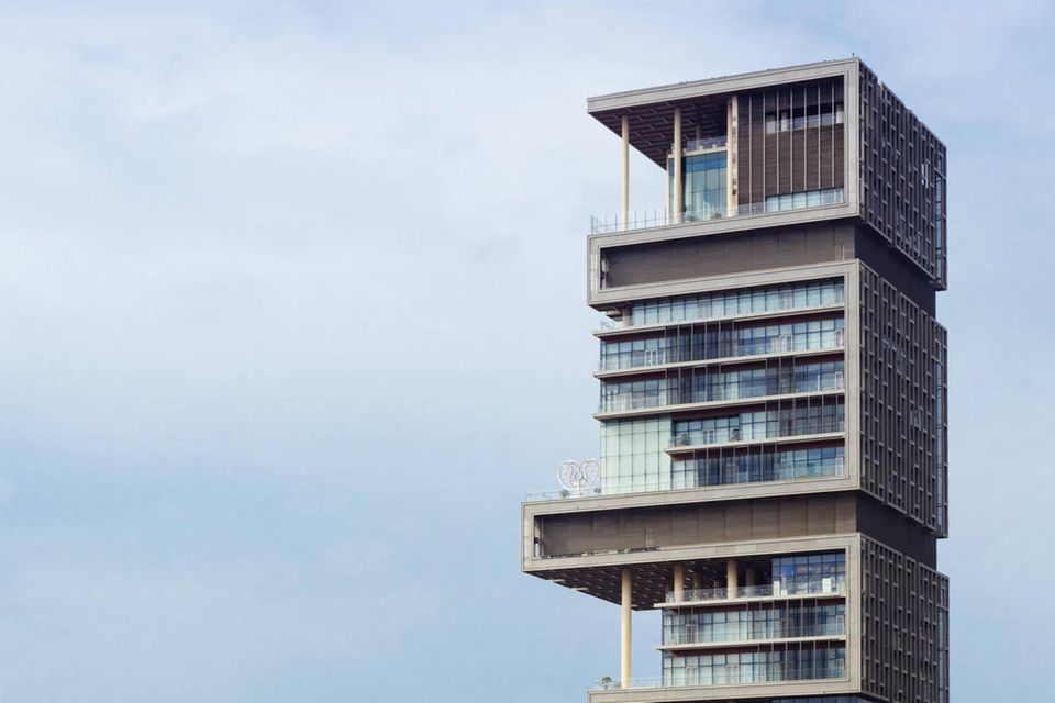 Antilia towers over the Mumbai skyline with its 27 floors