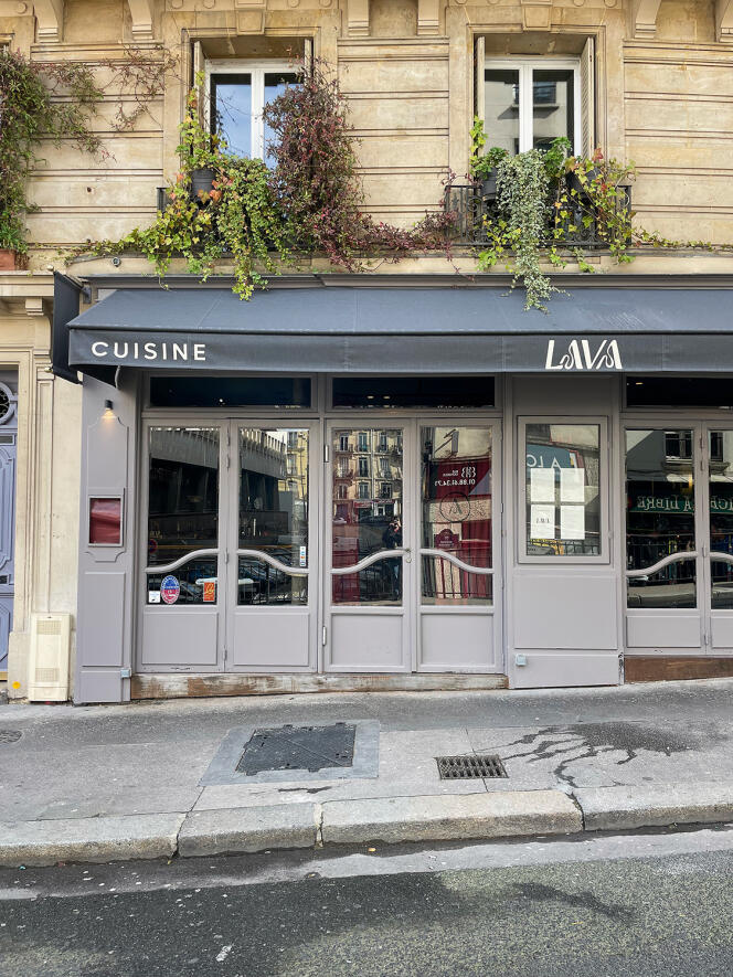 The ashen storefront of the Lava restaurant, in the 5th arrondissement of Paris, sets the tone.