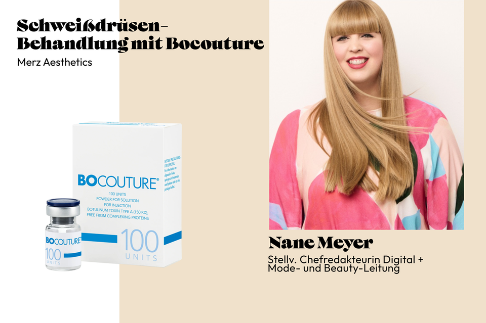 Fashion and beauty director Nane reduces her sweat production with Bocouture from Merz Aestethics.