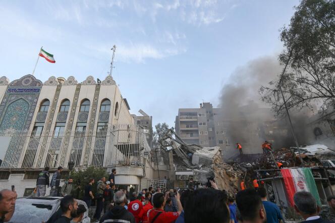 The Iranian consulate, in Damascus, after strikes attributed to Israeli aircraft, April 1, 2024.