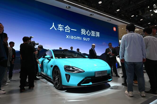 An SU7 electric car, from Xiaomi, at the Beijing motor show, Thursday April 25. 