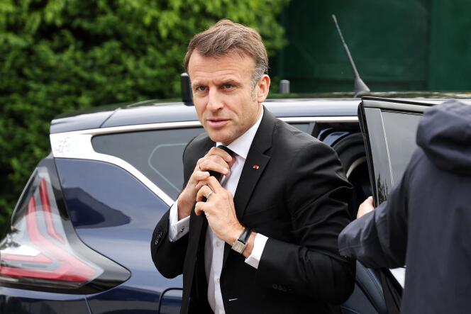 French President Emmanuel Macron arrives to visit the European School in Strasbourg, April 26, 2024.