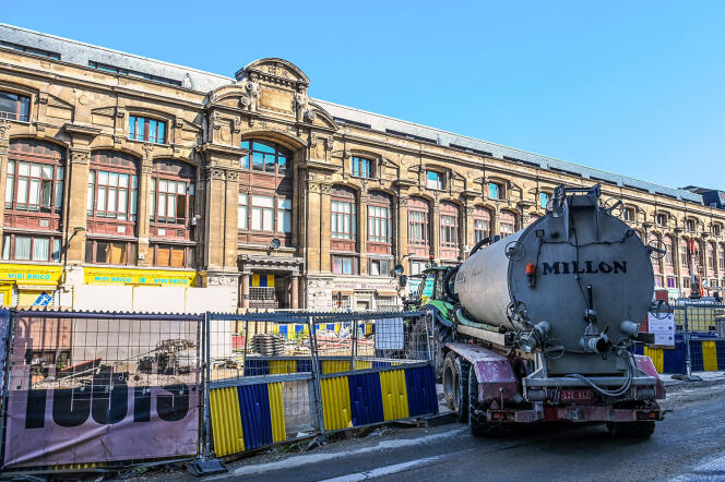 The construction site of metro line 3, in front of the Palais du Midi, in Brussels, June 23, 2023.