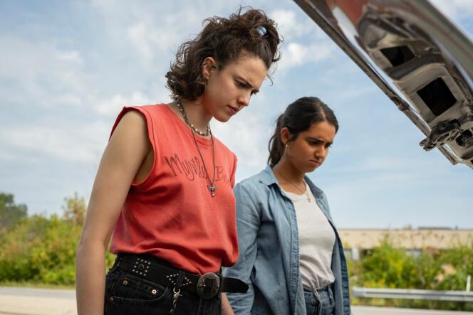 Jamie (Margaret Qualley) and Marian (Geraldine Viswanathan), in “Drive-Away Dolls,” by Ethan Coen.