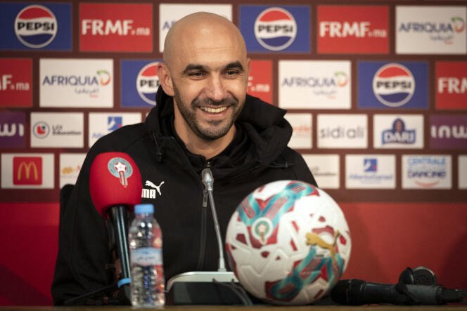 Moroccan coach Walid Regragui during a press conference in Agadir, March 21, 2024.
