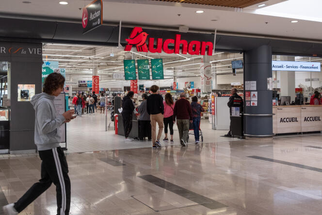 Entrance to the Auchan store, in the Aushopping Porte d'Espagne shopping center, in Perpignan, April 10, 2024.
