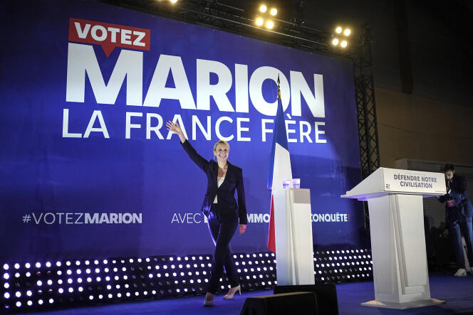 Marion Maréchal, vice-president of the Reconquête! movement, during her meeting in Charvieu-Chavagneux (Isère), April 3, 2024.