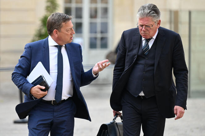 Jean-Christophe Repon and Pierre Burban of U2P, at Matignon, in Paris, May 23, 2023.