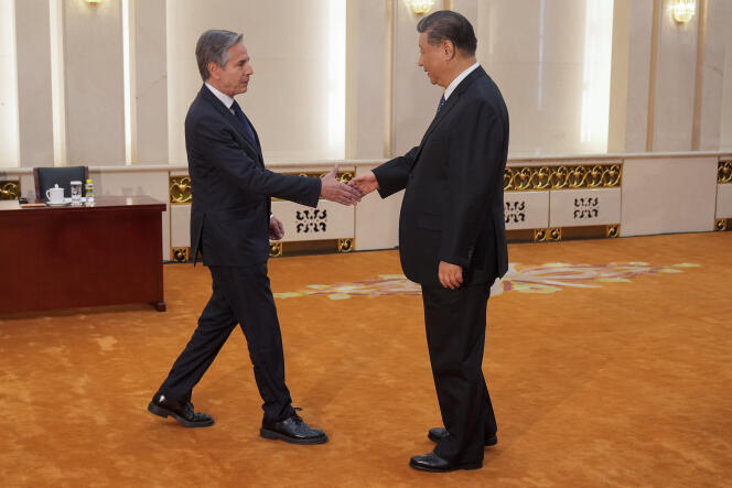 US Secretary of State Antony Blinken meets with Chinese President Xi Jinping at the Great Hall of the People on April 26, 2024 in Beijing.
