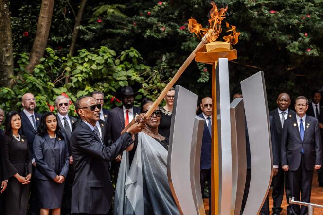 Rwandan President Paul Kagame rekindled the flame of the Gisozi Memorial, where the remains of 250,000 victims of the Tutsi genocide rest, on April 7, 2024.